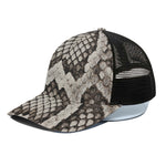 Beige Snakeskin Print Black Mesh Trucker Cap