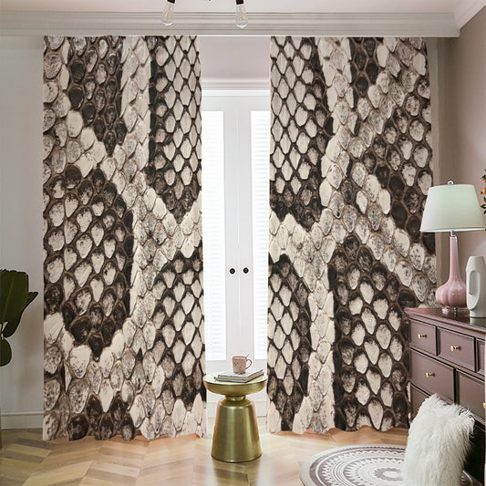Beige Snakeskin Print Blackout Pencil Pleat Curtains