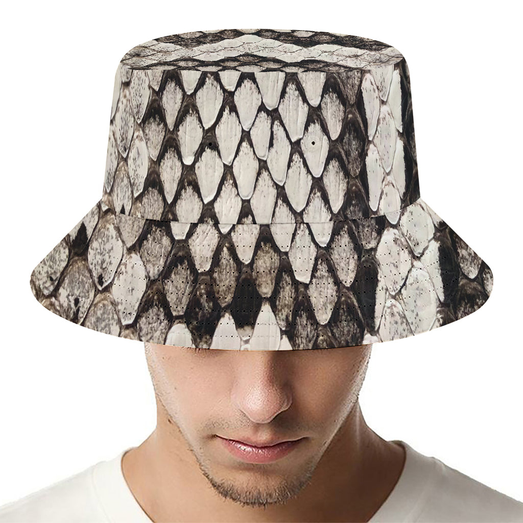 Beige Snakeskin Print Bucket Hat
