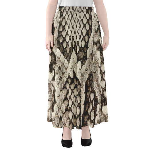 Beige Snakeskin Print Chiffon Maxi Skirt