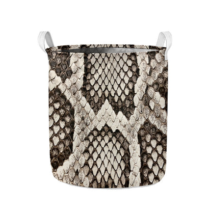 Beige Snakeskin Print Collapsible Laundry Basket