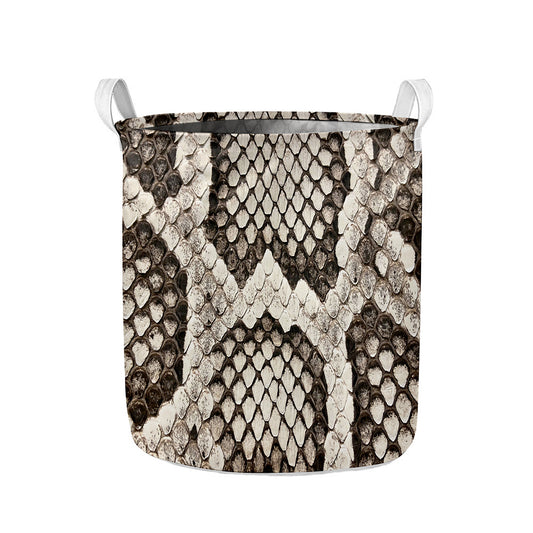 Beige Snakeskin Print Collapsible Laundry Basket