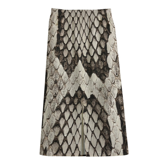 Beige Snakeskin Print Cotton Front Slit Maxi Skirt