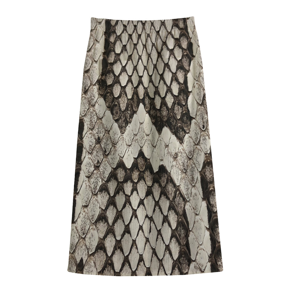 Beige Snakeskin Print Cotton Front Slit Maxi Skirt