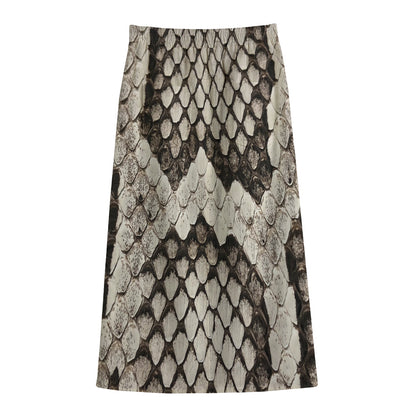Beige Snakeskin Print Cotton Front Slit Maxi Skirt