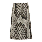 Beige Snakeskin Print Cotton Front Slit Maxi Skirt