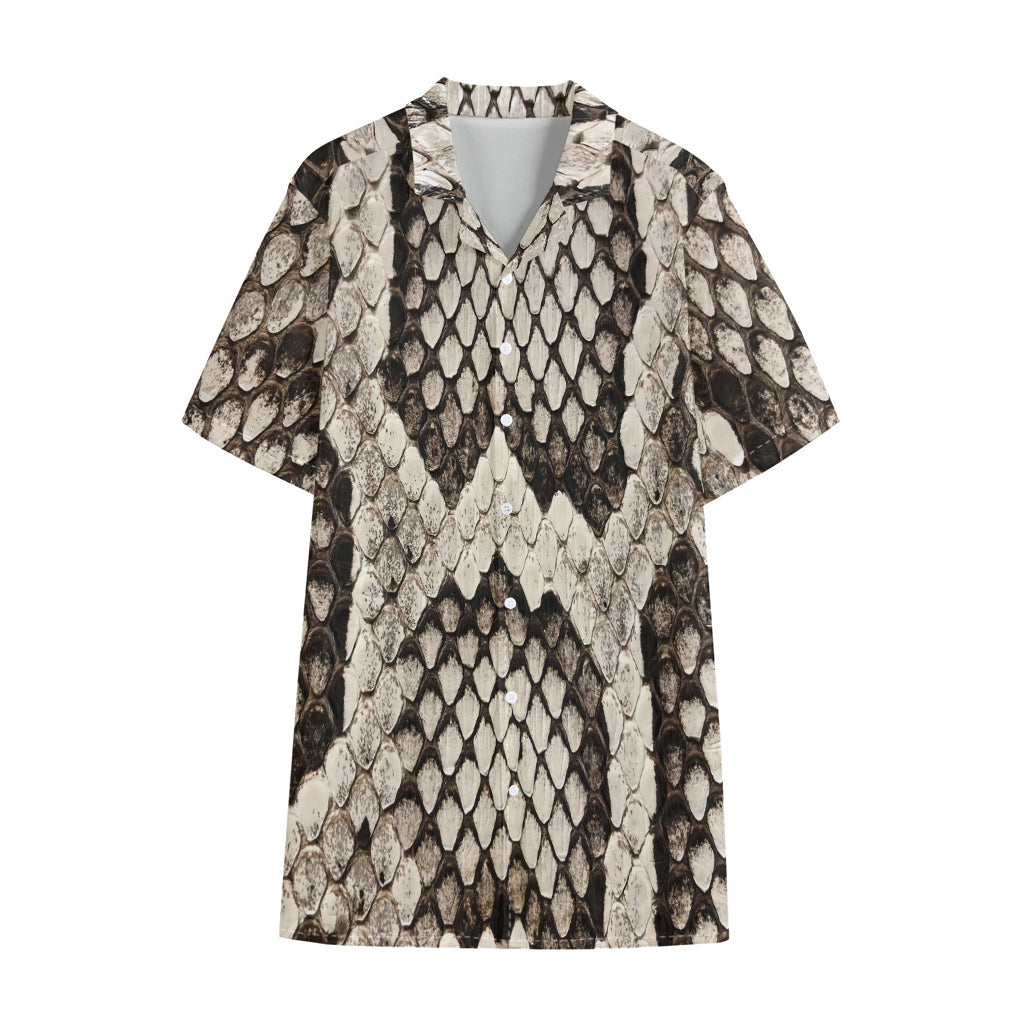 Beige Snakeskin Print Cotton Hawaiian Shirt