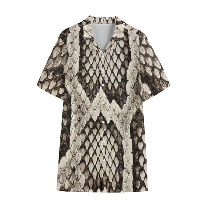Beige Snakeskin Print Cotton Hawaiian Shirt