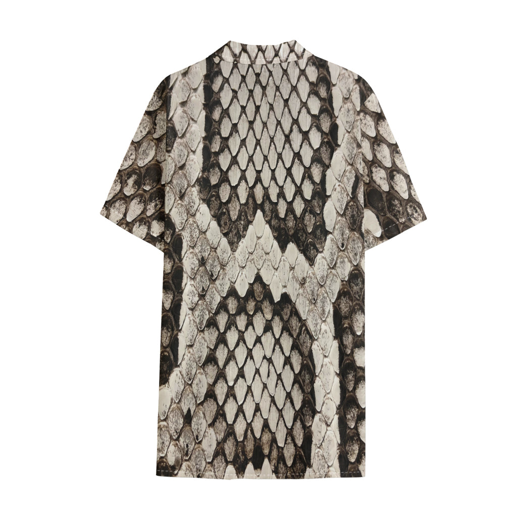 Beige Snakeskin Print Cotton Hawaiian Shirt