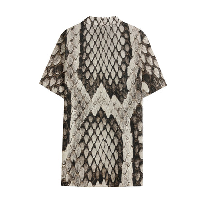 Beige Snakeskin Print Cotton Hawaiian Shirt