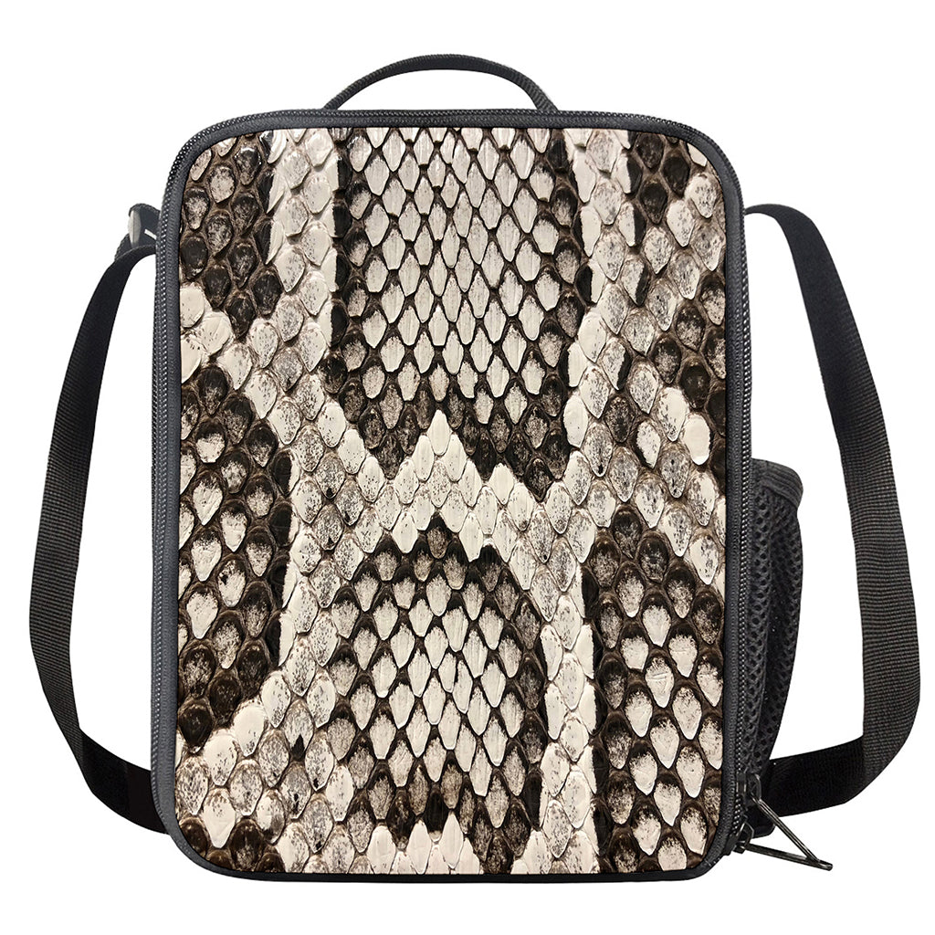 Beige Snakeskin Print Crossbody Lunch Bag