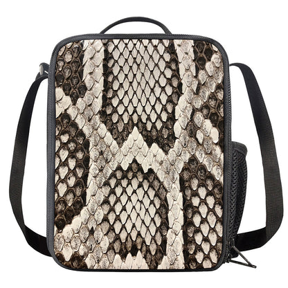 Beige Snakeskin Print Crossbody Lunch Bag