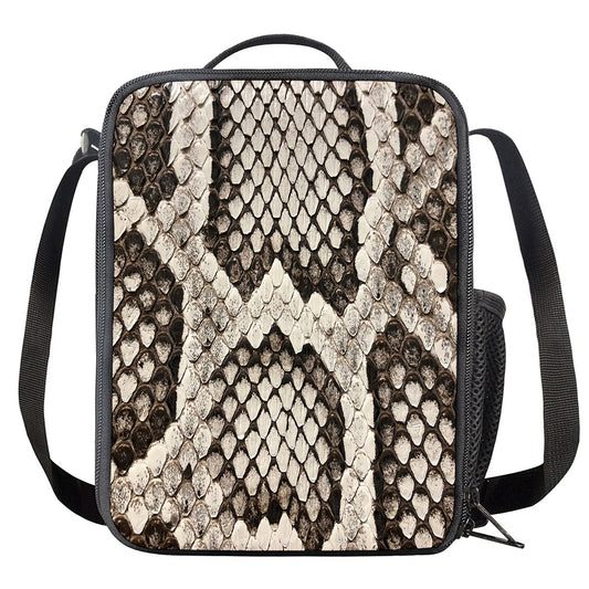 Beige Snakeskin Print Crossbody Lunch Bag