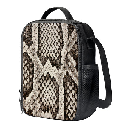 Beige Snakeskin Print Crossbody Lunch Bag