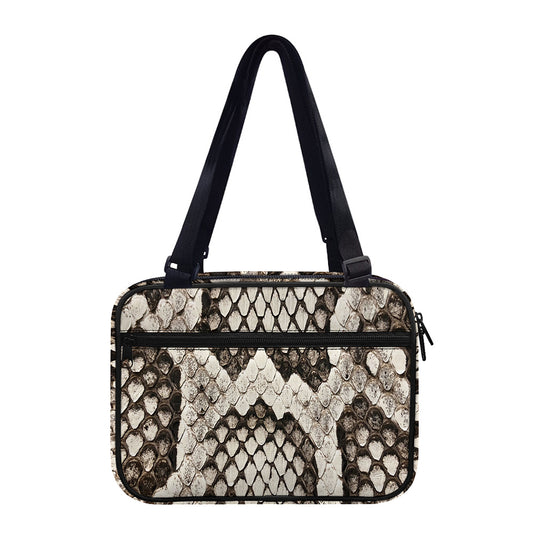 Beige Snakeskin Print Double Strap Bible Bag