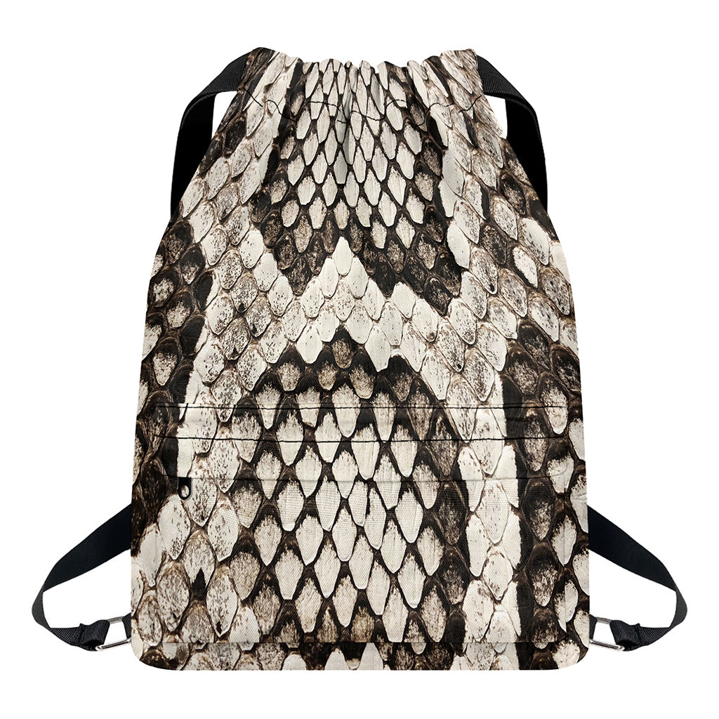 Beige Snakeskin Print Drawstring Backpack