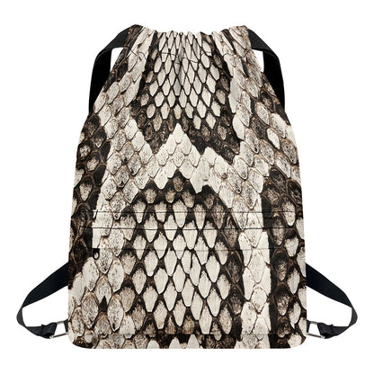 Beige Snakeskin Print Drawstring Backpack