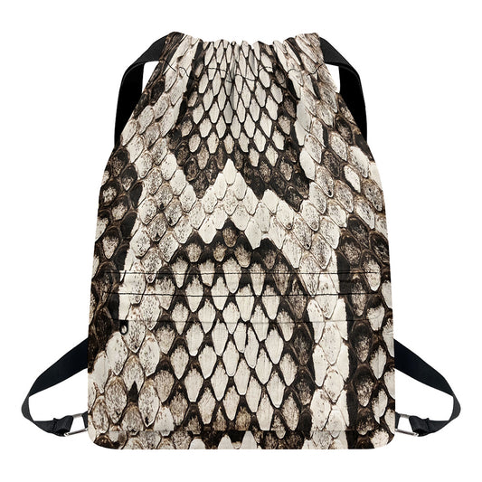 Beige Snakeskin Print Drawstring Backpack