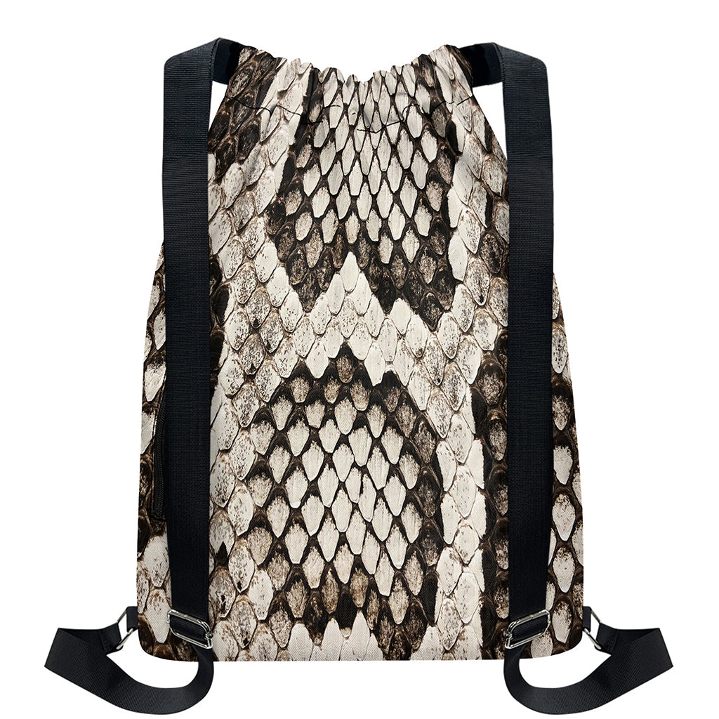 Beige Snakeskin Print Drawstring Backpack