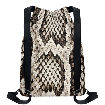 Beige Snakeskin Print Drawstring Backpack