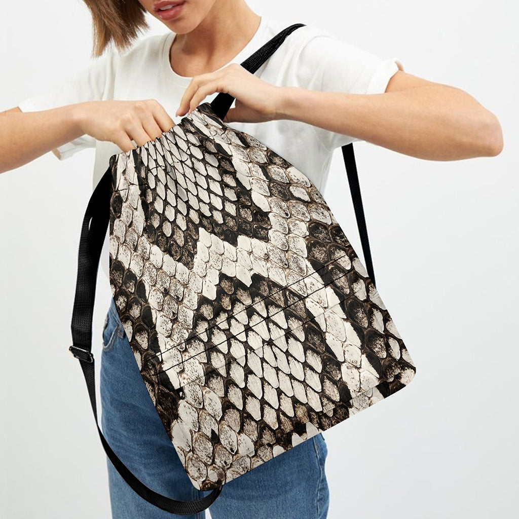 Beige Snakeskin Print Drawstring Backpack