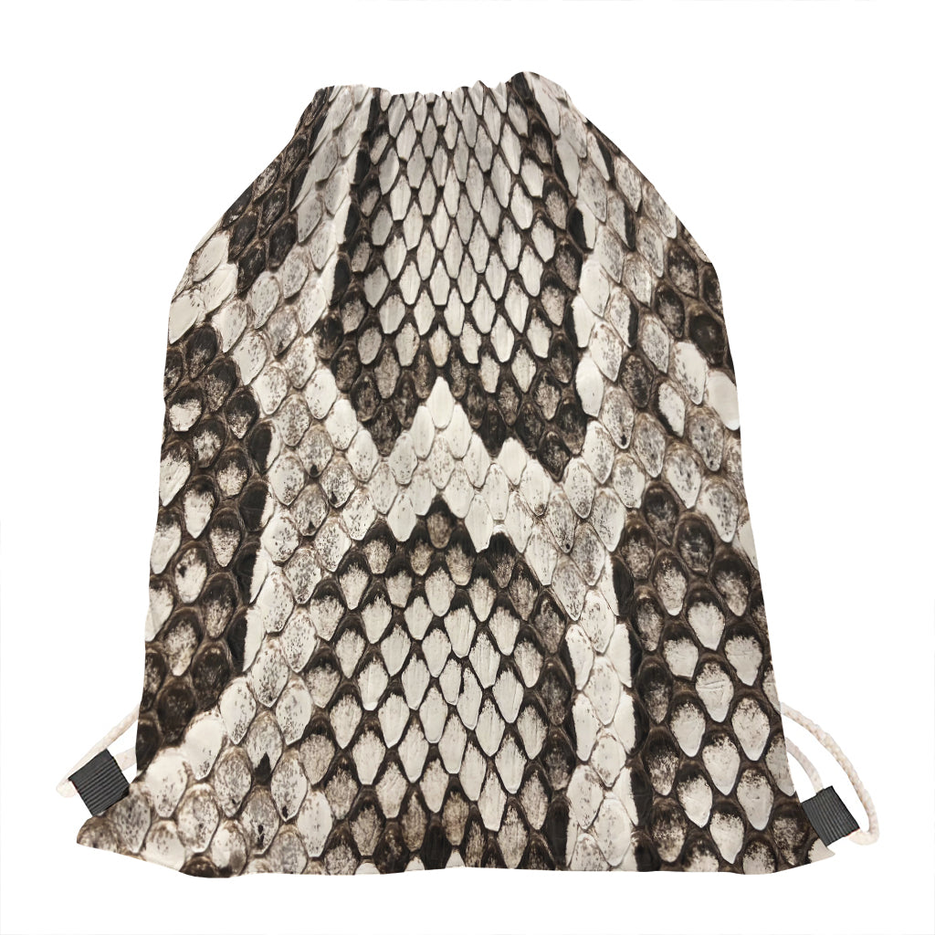 Beige Snakeskin Print Drawstring Bag