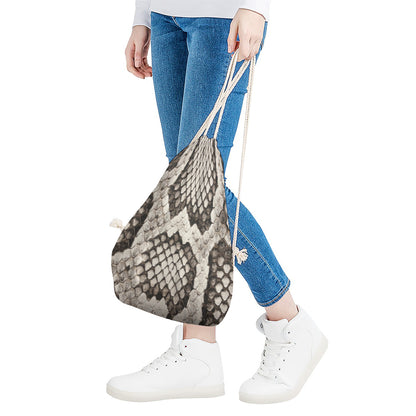 Beige Snakeskin Print Drawstring Bag