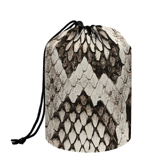 Beige Snakeskin Print Drawstring Makeup Bag