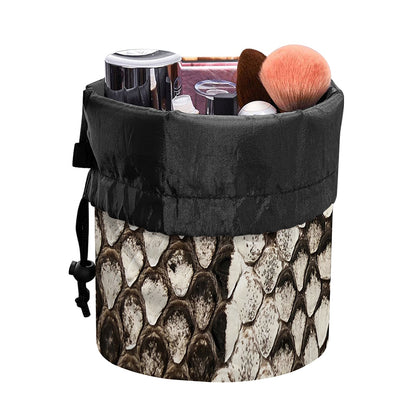 Beige Snakeskin Print Drawstring Makeup Bag