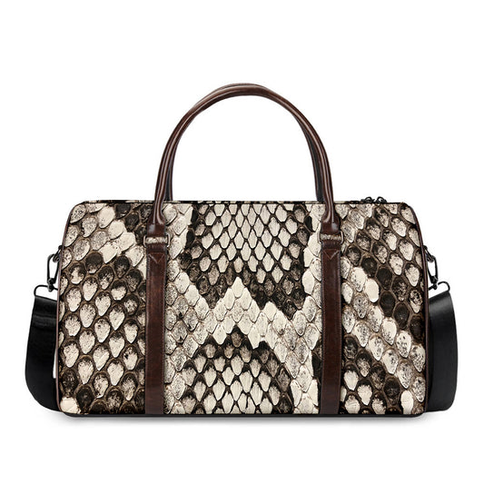 Beige Snakeskin Print Duffle Bag