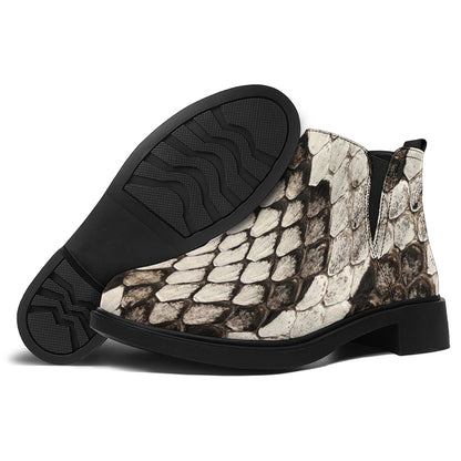 Beige Snakeskin Print Flat Ankle Boots
