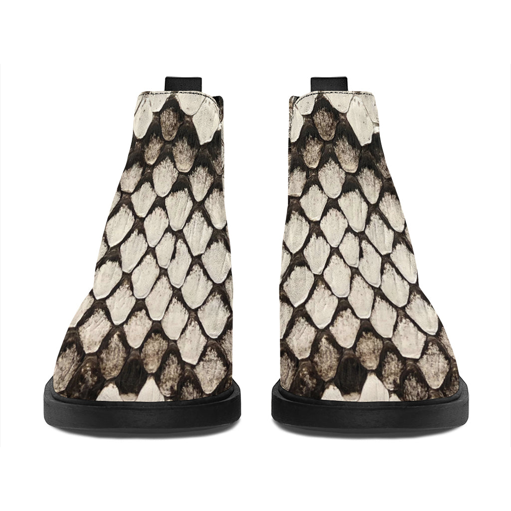 Beige Snakeskin Print Flat Ankle Boots