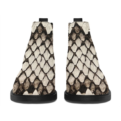 Beige Snakeskin Print Flat Ankle Boots