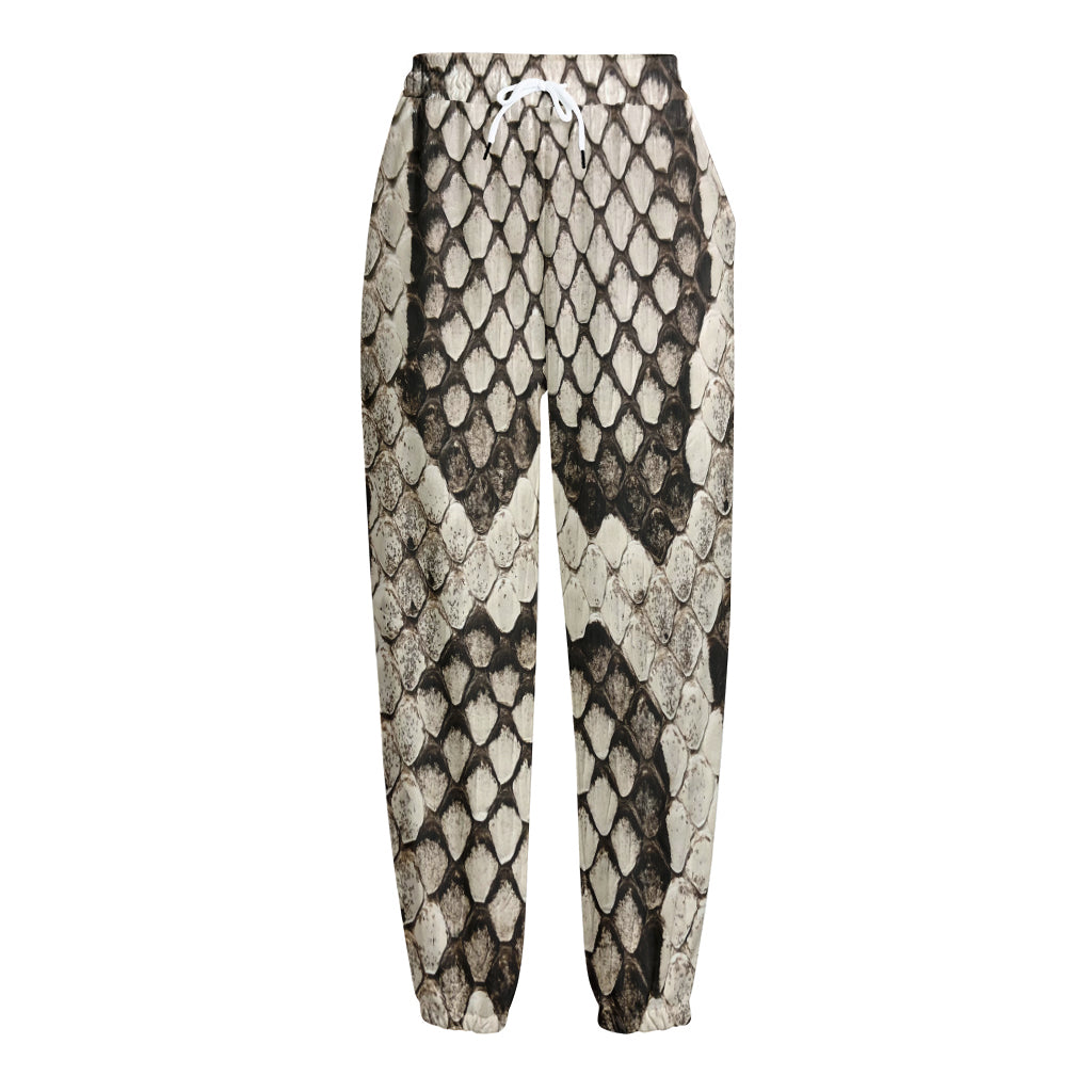 Beige Snakeskin Print Fleece Lined Knit Pants