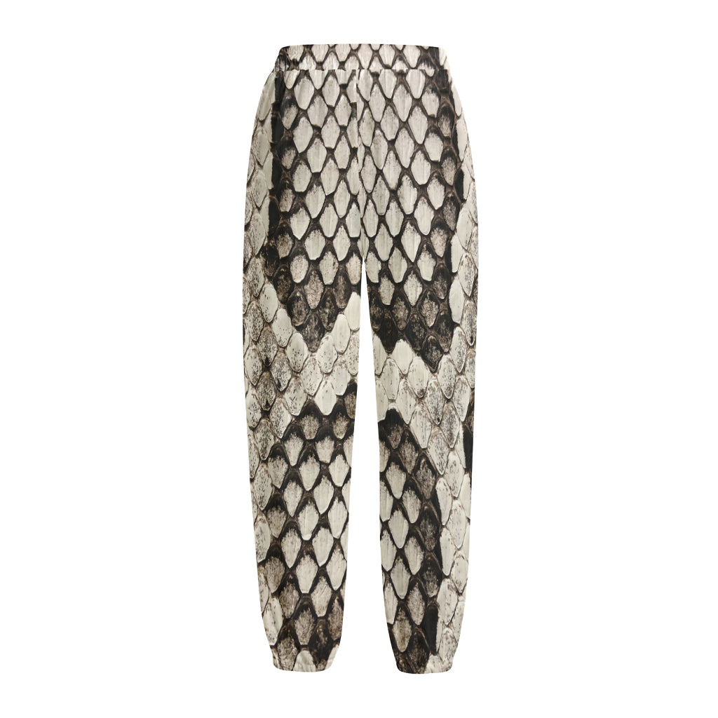 Beige Snakeskin Print Fleece Lined Knit Pants