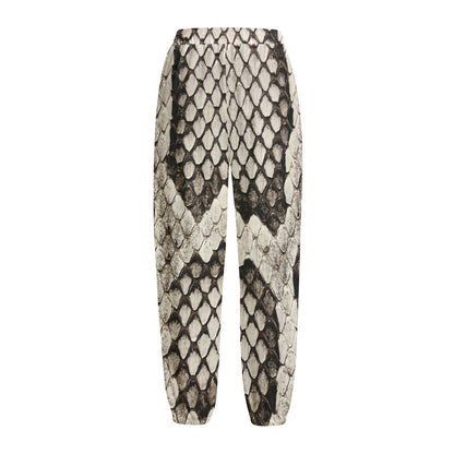 Beige Snakeskin Print Fleece Lined Knit Pants