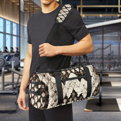 Beige Snakeskin Print Gym Bag