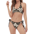 Beige Snakeskin Print Halter Scoop Tie Side Bikini