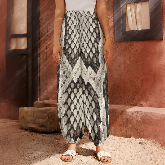 Beige Snakeskin Print Harem Pants