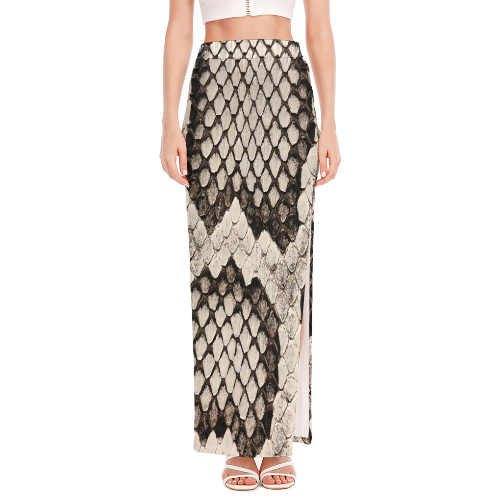 Beige Snakeskin Print High Slit Maxi Skirt