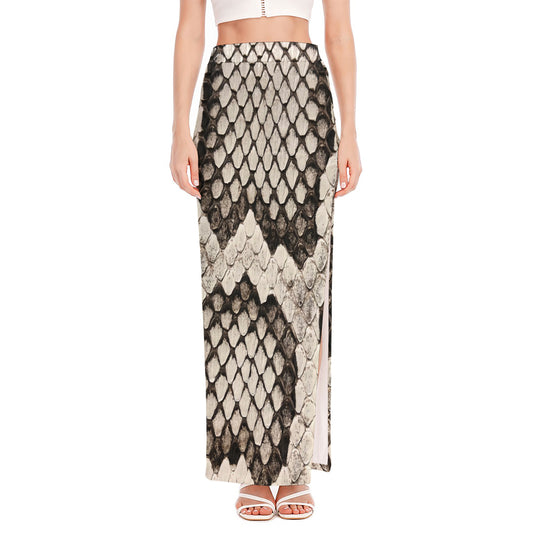 Beige Snakeskin Print High Slit Maxi Skirt