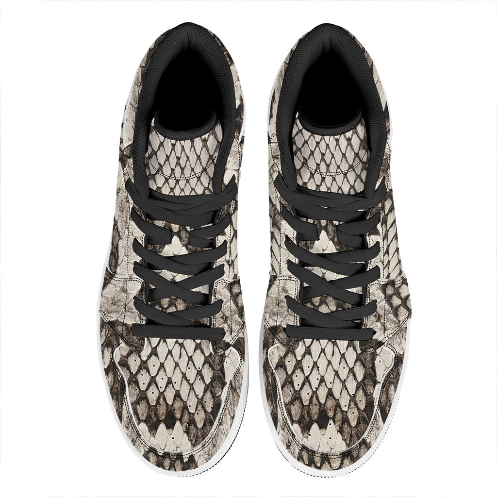 Beige Snakeskin Print High Top Leather Sneakers