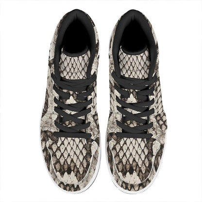 Beige Snakeskin Print High Top Leather Sneakers