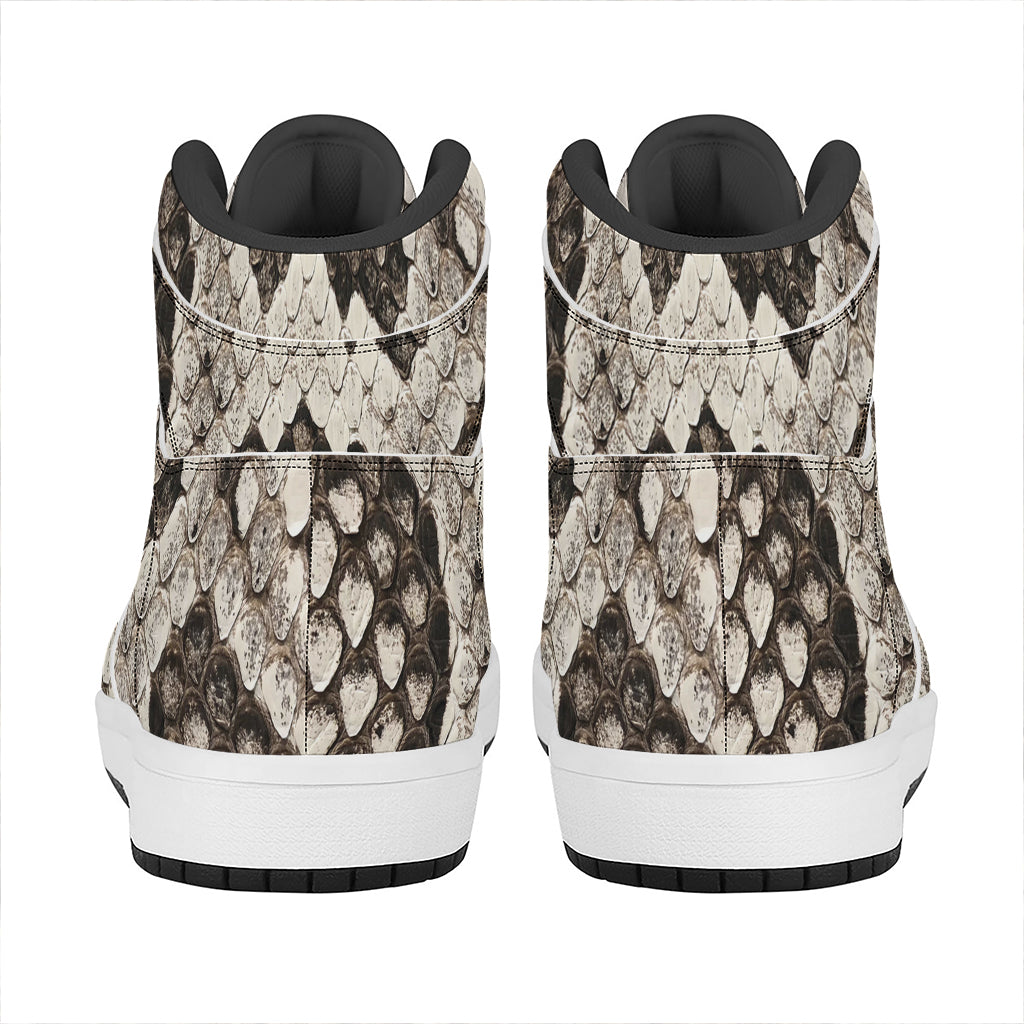 Beige Snakeskin Print High Top Leather Sneakers