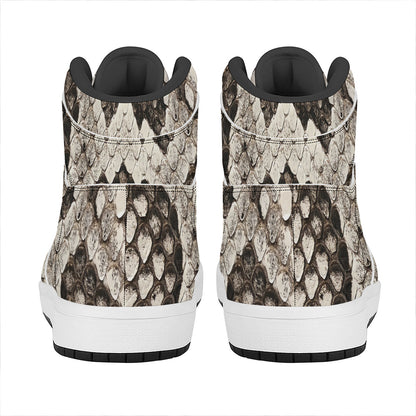 Beige Snakeskin Print High Top Leather Sneakers