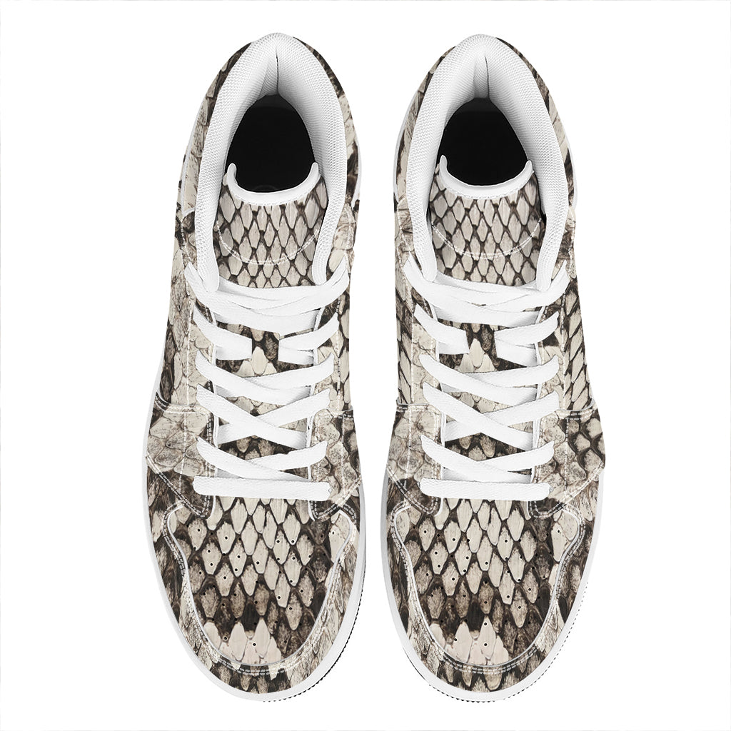 Beige Snakeskin Print High Top Leather Sneakers