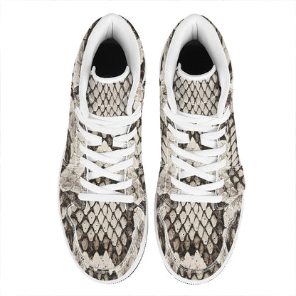 Beige Snakeskin Print High Top Leather Sneakers