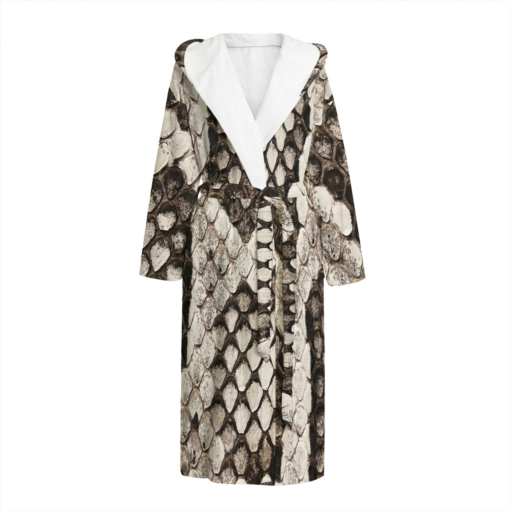 Beige Snakeskin Print Hooded Bathrobe