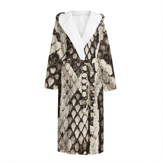 Beige Snakeskin Print Hooded Bathrobe
