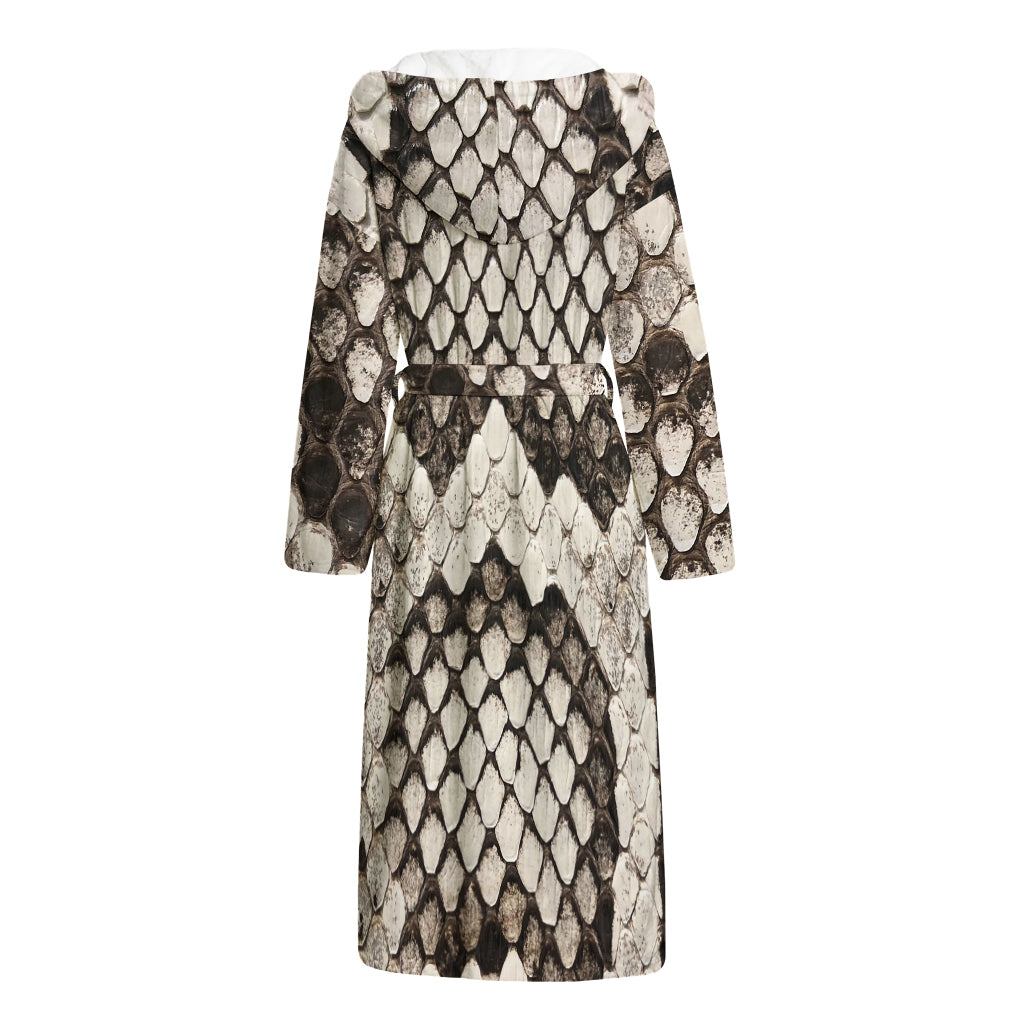 Beige Snakeskin Print Hooded Bathrobe